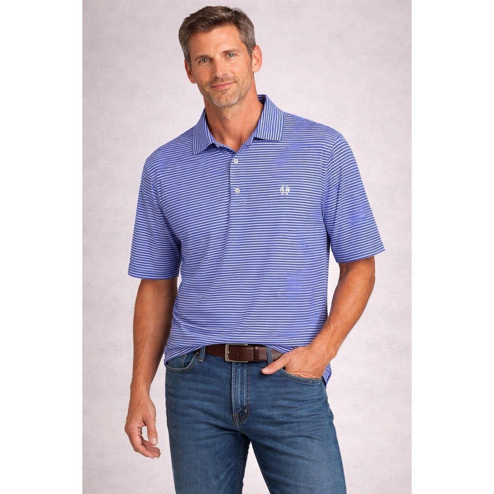 FootJoy FJ Polo Shirt XL Blue White Striped Performance Golf Stretch